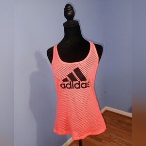 🧡 EUC Womens Neon Orange Adidas Mesh Tank Exercise Jogging Hiking Athletic XS